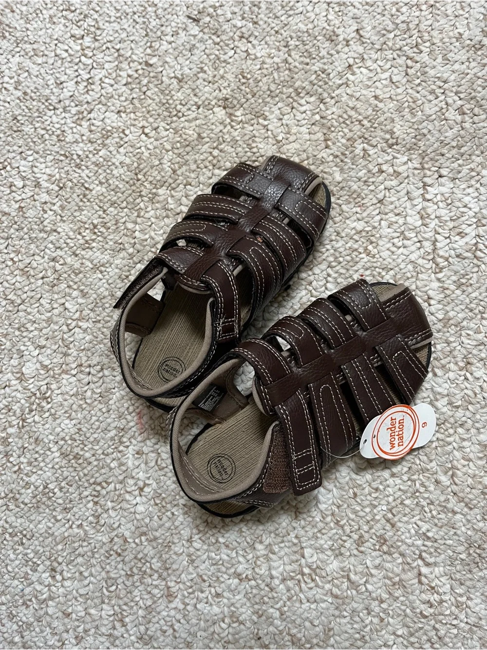 Wonder Nation Brown Boys Fisherman Sandals with Contrast Stitching